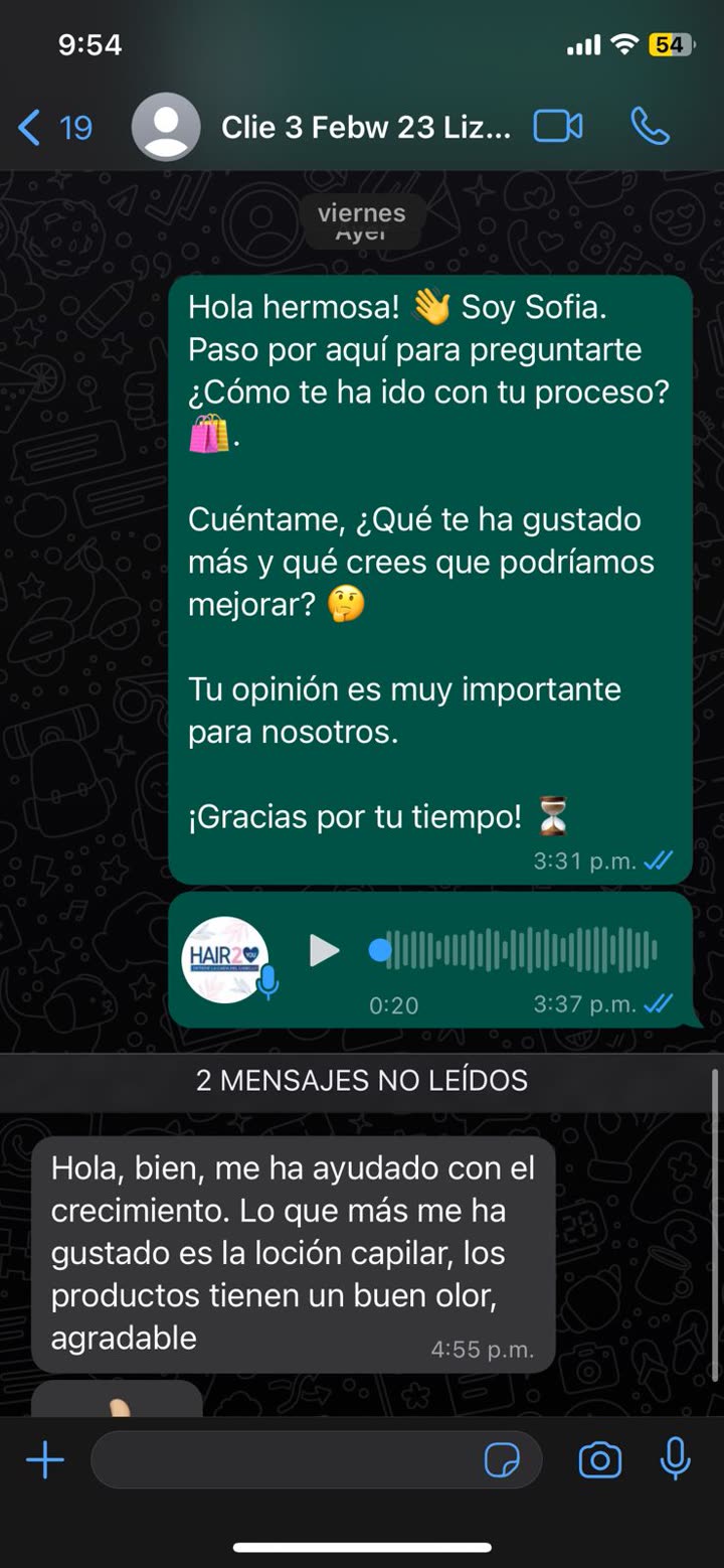 Chat WhatsApp cliente Kit Tuyu mostrando progreso capilar